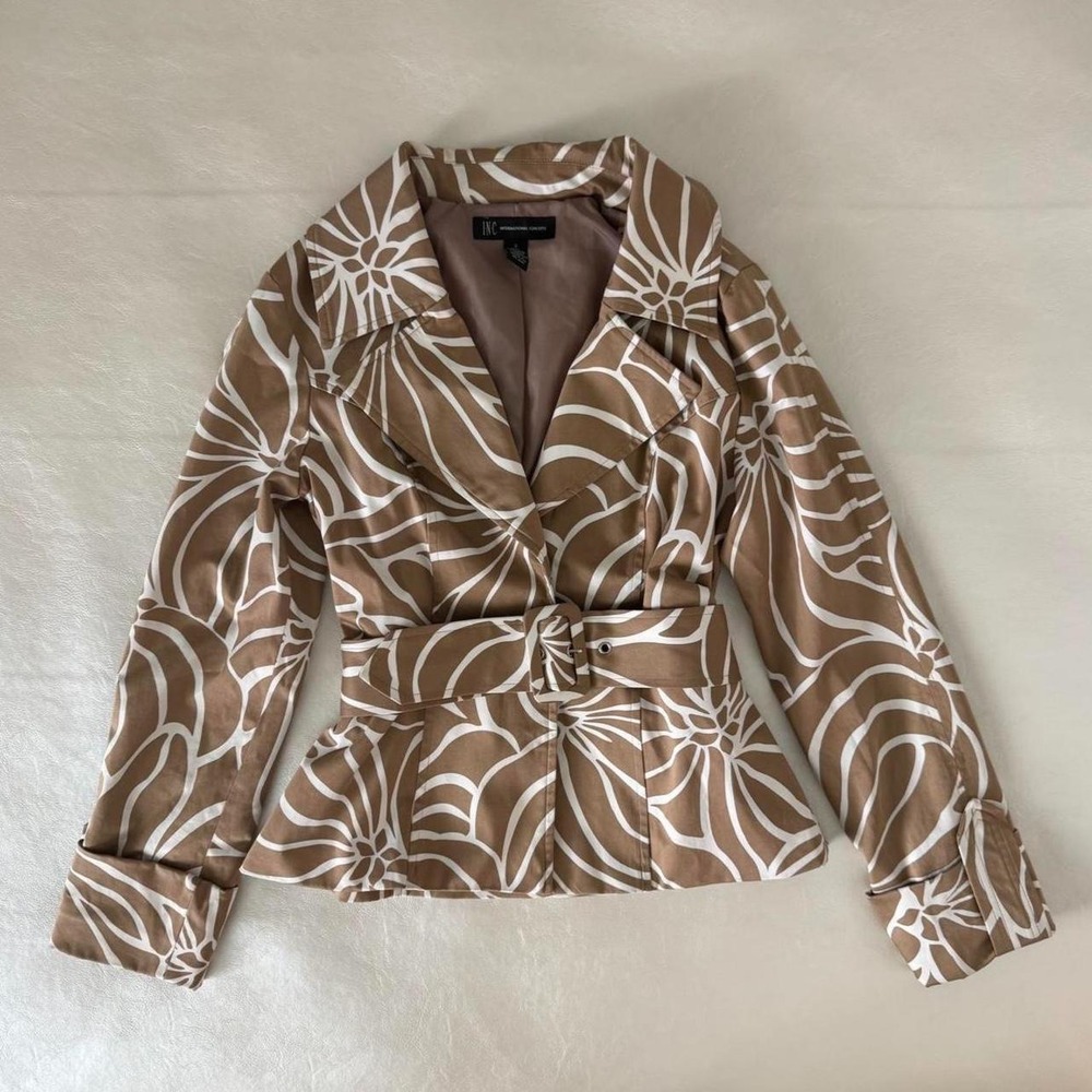 Y2K 2000s INC International Concepts abstract floral blazer coat with belt